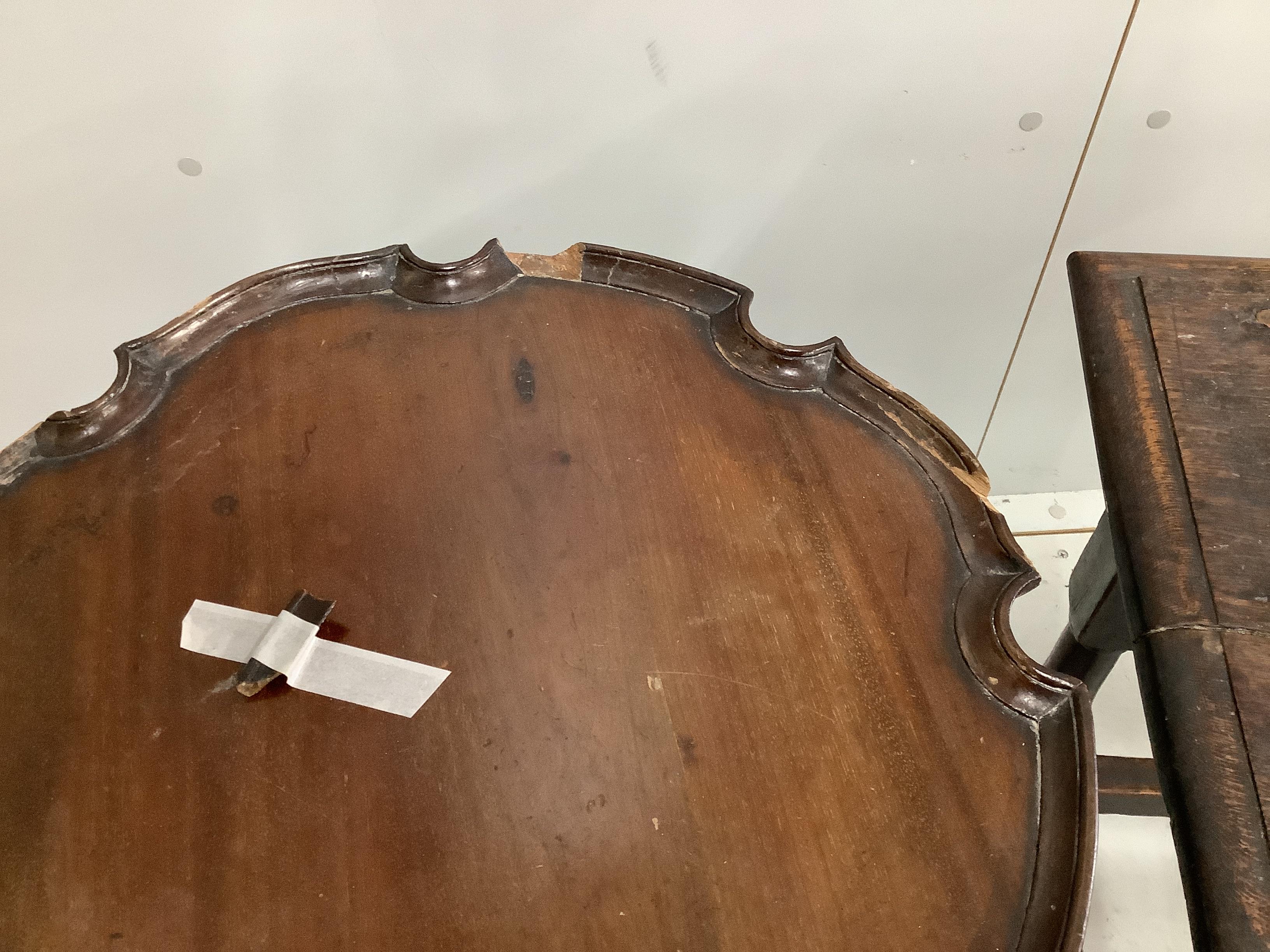 A 17th century style rectangular oak occasional table, width 51cm, depth 35cm, height 63cm together with a George III style mahogany tripod wine table